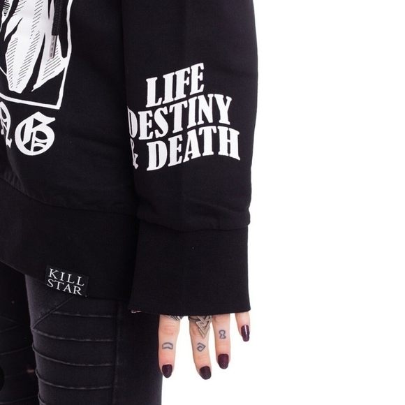 Killstar ✦ Psychic Pullover Hoodie ✦ Black Cotton Jersey w/ D-Ring Details XS - Picture 4 of 9